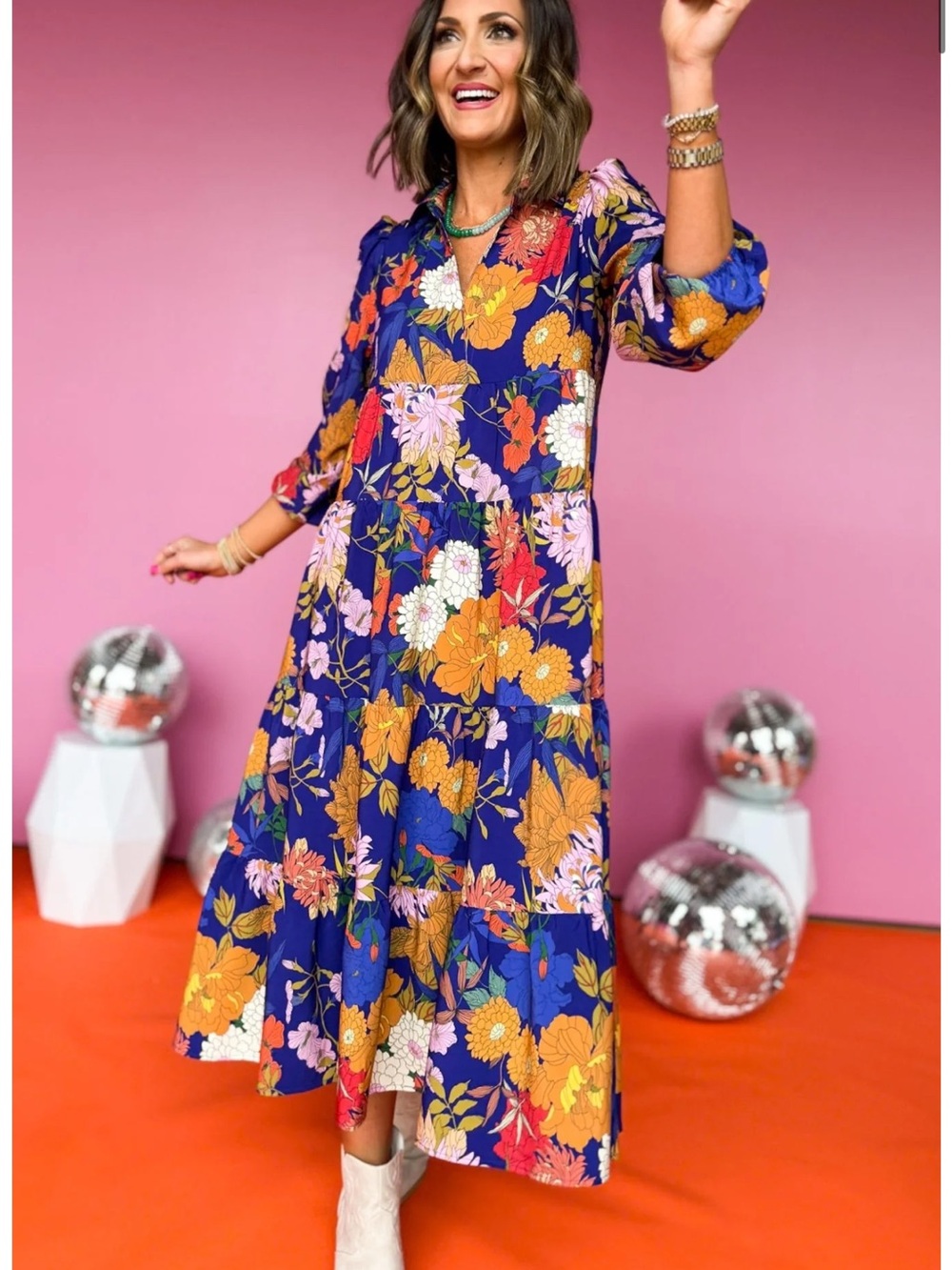 SSYS The Emery Midi Dress In Navy Floral Print
